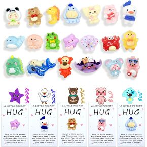 20 Sets Bulk Resin Critter Pocket Hugs Greeting Card Cards Tokens for Employee Appreciation Valentine's Day Love Friends Family Easter Volunteer Emotional Support Gifts Anxiety Relief Stress Release