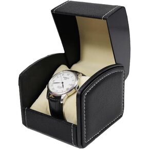 NuAngela PU Leather Watch Box, Single Display Classic Storage Case For Wristwatches and Smart Watches, Holder With Pillow, Jewelry Bearer Gift Case For Women/Men, Mother's Day Birthday Valentine's Day Gift Box (Black)