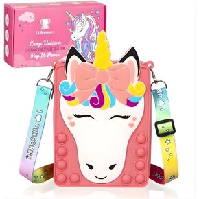 Ecomerr Unicorn Pop Parse ، توهج في حقيبة الكتف Dark Crossbody مع حزام قابل للتعديل وسحاب قوي ، تفضل حفلات الألعاب الحسية ، هدايا أعياد الميلاد للفتيات ، لعبة تخفيف الإجهاد - 5.4 × 3x7 "