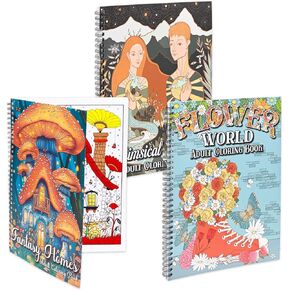 Ilyever 3 Pack Adult Coloring Books,Unique Coloring Book Set: Flower World,Fantasy Homes and Whimsical Universe for Adults or Women to Relax and Relieve Anxiety
