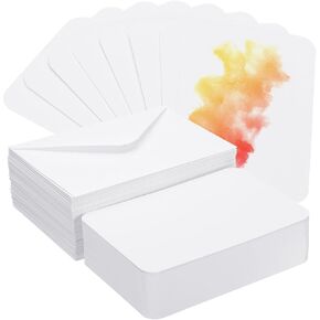 PATIKIL 50 SETS COTTON COTTON COTTON CARDS 140LB/300 GSM بطاقات بريدية مدورة مع مظاريف للطلاء الفني ملاحظات الشكر الإبداعية ، 5 × 7 بوصة