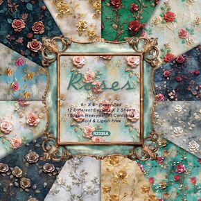 24 Sheets Carving Flower Scrapbook Paper 6'' x 6'' Carving Flower Pattern Pad Carving Flower Single-sided Scrapbook Paper Carving Flower Craft Paper for Card Making Kit Flower Cardstock Origami DIY