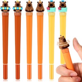 6 أجهزة كمبيوتر لطيفة تململ الإجهاد القلم Spinner تقليل القلم الكرتون Capybara المكتب اللوازات المدرسية هدايا للبالغين أعياد الميلاد للنساء الرجال ، 0.5 ملم الحبر الأسود