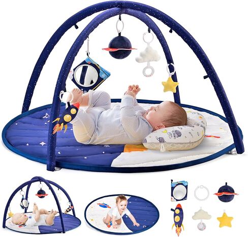 2PM SPORTS Cow Theme Baby Play Mat, Tummy Time Mat for Infant Newborn, Baby Play Gyms & Playmats for 0-3 3-6 6-12 Months, Activity Mat 5 Detachable Toys, Non Slip Gym Mat Easy to Install & Clean in Saudi Arabia