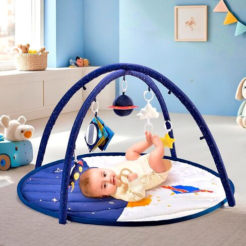 2PM SPORTS Cow Theme Baby Play Mat, Tummy Time Mat for Infant Newborn, Baby Play Gyms & Playmats for 0-3 3-6 6-12 Months, Activity Mat 5 Detachable Toys, Non Slip Gym Mat Easy to Install & Clean in Saudi Arabia