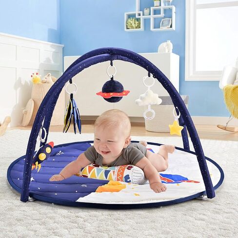 2PM SPORTS Cow Theme Baby Play Mat, Tummy Time Mat for Infant Newborn, Baby Play Gyms & Playmats for 0-3 3-6 6-12 Months, Activity Mat 5 Detachable Toys, Non Slip Gym Mat Easy to Install & Clean in Saudi Arabia