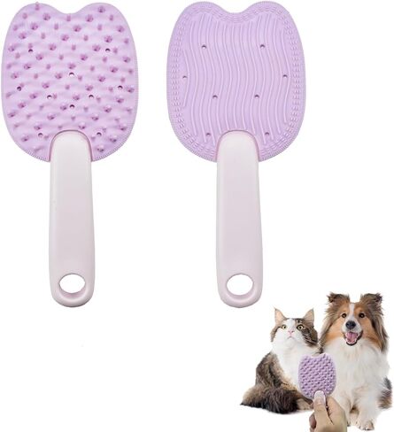 Cat Brush for Shedding Dog Brush Hair Cleaning Comb Bath Massage Tool for Shedding & Grooming, Remove Loose Hair, Cat Shape, Silicone Bristles (Purple) in Saudi Arabia