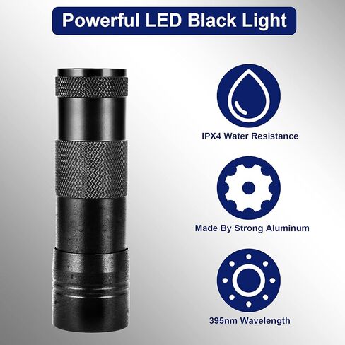 Simple Deluxe UV Flashlight Black Light 395nm Hand-held Detecting Torch for Pet Urine, Stains, Verifying Money Documents, Batteries Not Included, Black in Saudi Arabia