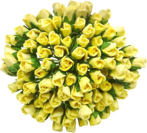 PL مجموعة من 100 Tiny Rose Buds Mulberry Paper Flower Rose-Set2 Craft Handmade Size 0.15 "سجل قصاصات صغير جدًا للعديد من مشاريع Card Craft (501 صفراء حمراء) in Kuwait