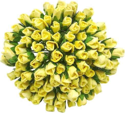 PL مجموعة من 100 Tiny Rose Buds Mulberry Paper Flower Rose-Set2 Craft Handmade Size 0.15 "سجل قصاصات صغير جدًا للعديد من مشاريع Card Craft (501 صفراء حمراء) in Kuwait