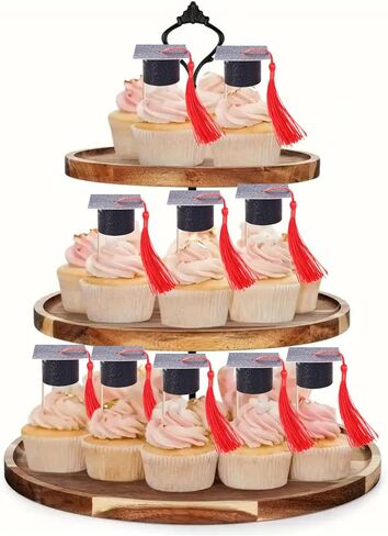 Rsstarxi 24 Pack 2025 Graduation Cap Cupcake Toppers with Red Tassel Class of 2025 Congrats Grad Cap Cupcake Picks Grad Caps Decorations for 2025 Graduation Party Cake Decorations Red in Kuwait