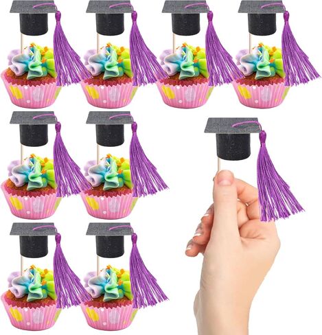 Rsstarxi 24 Pack 2025 Graduation Cap Cupcake Toppers with Red Tassel Class of 2025 Congrats Grad Cap Cupcake Picks Grad Caps Decorations for 2025 Graduation Party Cake Decorations Red in Kuwait