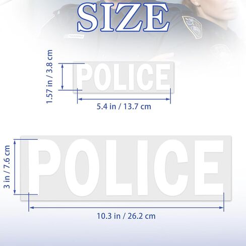4 Pcs Heat Transfer Police Reflective Police Patch Heat Press DIY Design Iron on Shirts Jacket Vest for Vest Jacket Back, Small (5.4 x 1.57 in), Large (10.3 x 3 in) in Kuwait