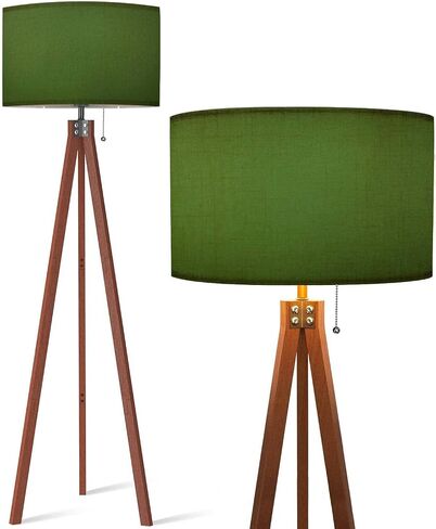 Wood Tripod Floor Lamp Olive Green Frosted Glass Modern Standing Lamp Linen Lampshade Dimmable Tall Lamp Mid Century Floor Lamp for Living Room Bedroom in Saudi Arabia