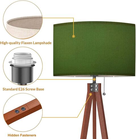 Wood Tripod Floor Lamp Olive Green Frosted Glass Modern Standing Lamp Linen Lampshade Dimmable Tall Lamp Mid Century Floor Lamp for Living Room Bedroom in Saudi Arabia