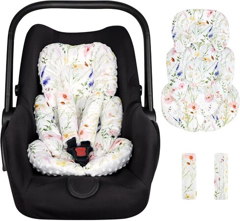 Infant Car Seat Insert Cushion, Super Soft Baby Car Seat Head Support & 2 Straps Pads, Reversible Preemie Newborn Carseat Insert, Fit Car Seat, Stroller, Infant Bouncer, Brown in Saudi Arabia