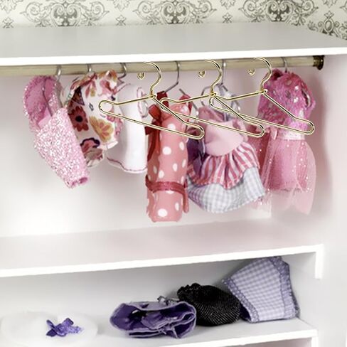 20pcs Coat Hangers Miniature Little Doll Suit Small Doll Hangers Doll Dress Mini Hangers Ornaments Mini Doll Clothes Hangers Iron Wire Doll Small House Wardrobe, Golden in Kuwait