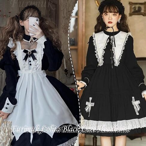 Furimuk Lolita White Lace Headband Headdress Gothic Vintage Cosplay Hair Accessories for Tea Party Princess in Kuwait