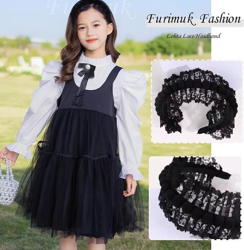 Furimuk Lolita White Lace Headband Headdress Gothic Vintage Cosplay Hair Accessories for Tea Party Princess in Kuwait