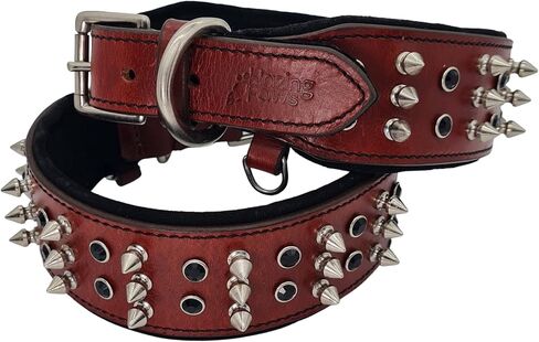 BlazingPaws® Sabrington 2 inch Wide Luxury Spike Leather Dog Collar for Large Dogs with Screw-on Spikes in Premium Black Bridle Leather and Soft Suede Leather Padding (Neck Size:19-22 Inches, Black) in Kuwait