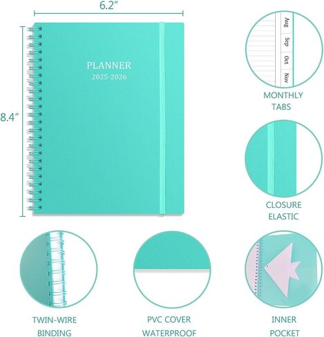 Cheericome Planner 2025-2026, Monthly Weekly Planner Runs January 2025 to June 2026, 2025-2026 Planner with PP Cover and Elastic Bond, 18 Monthly Planner, Teal Monthly Planner Calendar in Saudi Arabia
