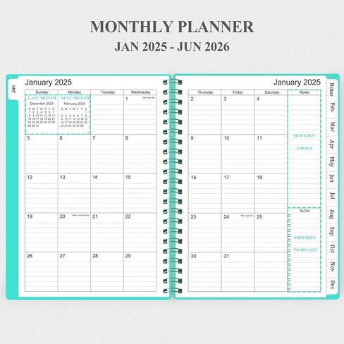 Cheericome Planner 2025-2026, Monthly Weekly Planner Runs January 2025 to June 2026, 2025-2026 Planner with PP Cover and Elastic Bond, 18 Monthly Planner, Teal Monthly Planner Calendar in Saudi Arabia