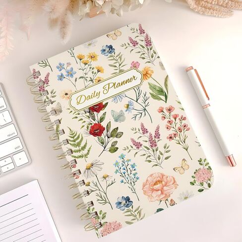 Undated Daily Planner - Spiral Notebook 80 Days One Day Per Page, Hourly Schedule, To-Do List, Notes, Everyday Planning Task, A5 Hardcover Journal Organizer Book Women Cute Aesthetic, Floral in Saudi Arabia