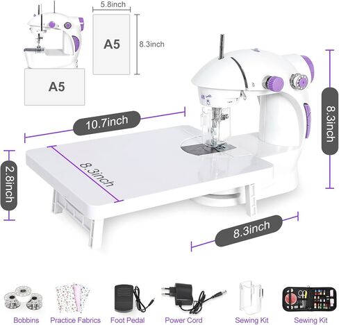 ماكينة خياطة صغيرة للمبتدئين من إيزيبيرج، ماكينة خياطة أوتوماتيكية سهلة الاستخدام بسرعتين مع طاولة توسيع وأداة خياطة، مناسبة للعائلة والسفر in Kuwait