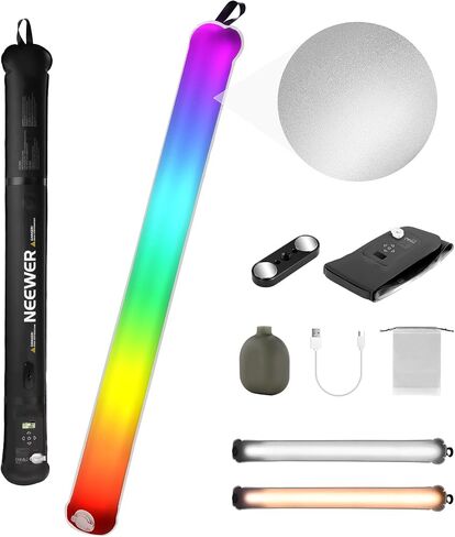 Neewer 21W LED LED Tube Light 35.5 "/90cm ، BI Color Plantable TPU Lighting ، 2700-6500K 1300LX/0.5M 12 تأثيرات CRI95 2500MAH بطارية ، لتسجيل فيديو تصوير الاستوديو ، GC21B in Kuwait