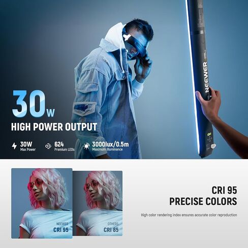 Neewer 21W LED LED Tube Light 35.5 "/90cm ، BI Color Plantable TPU Lighting ، 2700-6500K 1300LX/0.5M 12 تأثيرات CRI95 2500MAH بطارية ، لتسجيل فيديو تصوير الاستوديو ، GC21B in Kuwait
