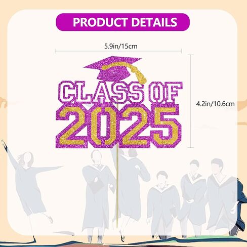 فئة بيشيدا من 2025 كعكة توت أدوات التخرج ديكورات كعكة تهنئة 2025 سوداء الذهب بريق الثانوية/الكلية/لوازم حفل التخرج العليا in Saudi Arabia