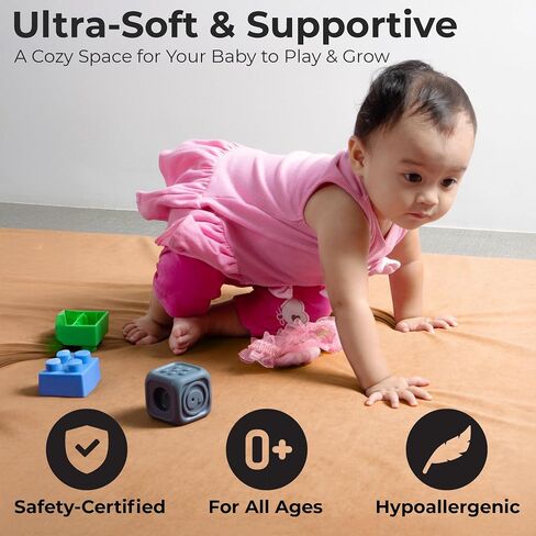 Padded Baby Play Mat for Floor with Plush Fabric - Soft Foam Baby Mat for Comfort and Safety - Ideal for Playrooms and Nurseries (Rust) in Saudi Arabia