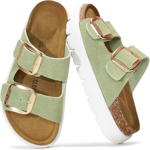 Project Cloud Genuine Leather Platform Sandals Women Footwear - Wedge Chunky Sandals Womens sandals with Memory Foam Insole and Cork Footbed (GREECECHUNKY,LIGD, 10) in Kuwait