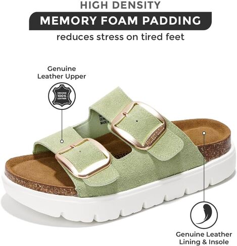 Project Cloud Genuine Leather Platform Sandals Women Footwear - Wedge Chunky Sandals Womens sandals with Memory Foam Insole and Cork Footbed (GREECECHUNKY,LIGD, 10) in Kuwait
