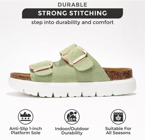 Project Cloud Genuine Leather Platform Sandals Women Footwear - Wedge Chunky Sandals Womens sandals with Memory Foam Insole and Cork Footbed (GREECECHUNKY,LIGD, 10) in Kuwait