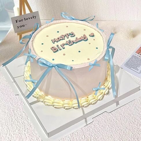 Pearl BowKnot Cake Toppers,Happy Birthday Cake Toppers,Ribbon Bows Cake Decoration Pearl Chain for Wedding Bridal Shower Birthday Bow Theme Party Decorative Supplies(Blue) in Saudi Arabia