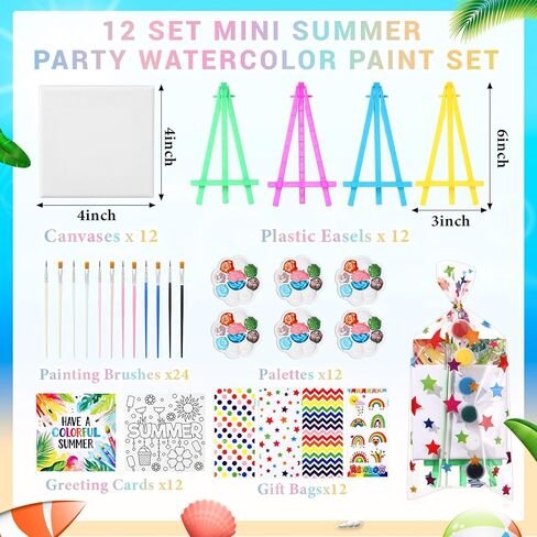 24 مجموعة Mini Summer Party Party Watercolor Set Mini Canvas Acrylic Painting Kit With Cards و Toyel البلاستيك واللوحات واللوحات Art Party Form in Kuwait