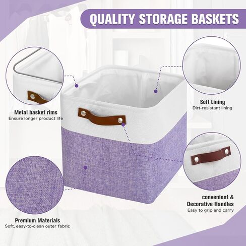 Cube Storage Baskets 6 Pack, 11x11 inch Foldable Cube Storage Bins with Leather Handles for Shelf Closet Nursery Toys (White/ Purple) in Saudi Arabia