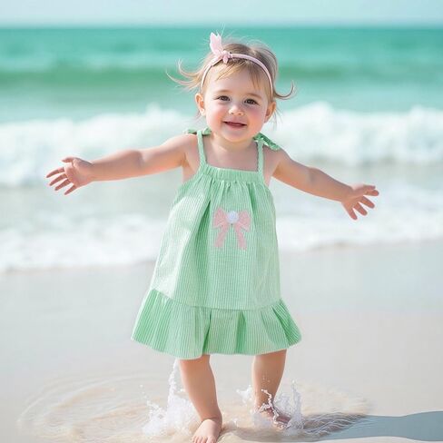 فستان بيسبول فتيات بيسبول فستان طفل سيكرسكر فستان بلا أكيام in Kuwait