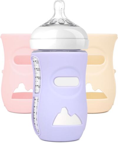 3 Pack Silicone Sleeves for Avent Natural Glass Baby Bottles, Protection and Insulation, Glass Baby Bottle Sleeve Compatible with Avent Glass Bottles 8 oz, Dishwasher Safe (Blue+Green+Grey) in Saudi Arabia