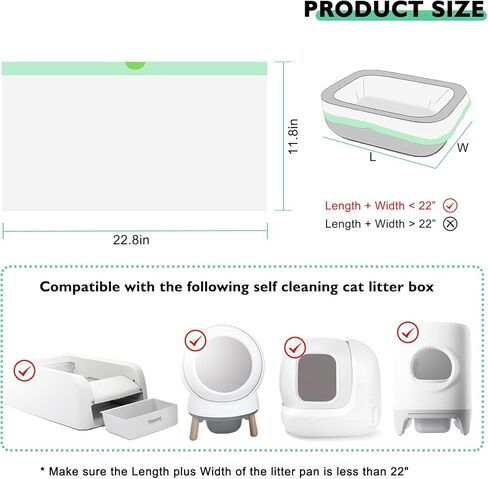 100 Pack Cat Litter Box Liner Bags Compatible with Self-cleaning Cat Litter Box, Thick Heavy Duty Drawstring Automatic Kitty Litter Box Waste Drawer Liners-19" x 18" in Kuwait