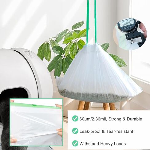100 Pack Cat Litter Box Liner Bags Compatible with Self-cleaning Cat Litter Box, Thick Heavy Duty Drawstring Automatic Kitty Litter Box Waste Drawer Liners-19" x 18" in Kuwait