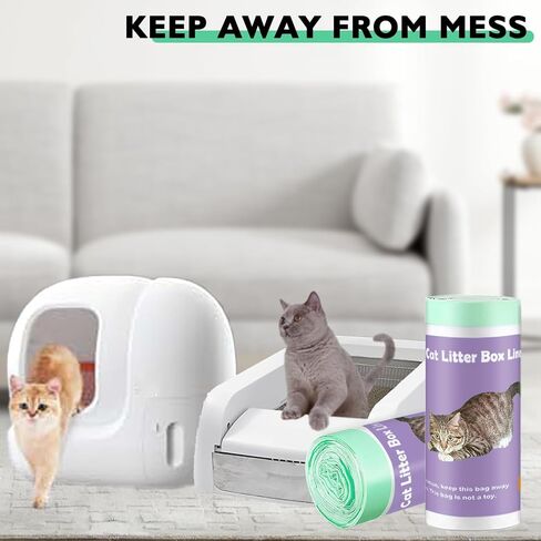 100 Pack Cat Litter Box Liner Bags Compatible with Self-cleaning Cat Litter Box, Thick Heavy Duty Drawstring Automatic Kitty Litter Box Waste Drawer Liners-19" x 18" in Kuwait