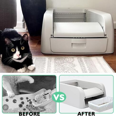 100 Pack Cat Litter Box Liner Bags Compatible with Self-cleaning Cat Litter Box, Thick Heavy Duty Drawstring Automatic Kitty Litter Box Waste Drawer Liners-19" x 18" in Kuwait