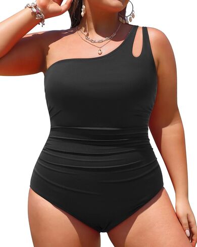 Aqua Eve Plus Size One Piece Swimsuit One Shoulder Bathing Suit Tummy Control Keyhole Swimwear in Kuwait