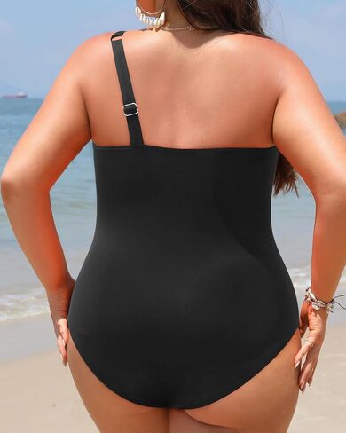 Aqua Eve Plus Size One Piece Swimsuit One Shoulder Bathing Suit Tummy Control Keyhole Swimwear in Kuwait