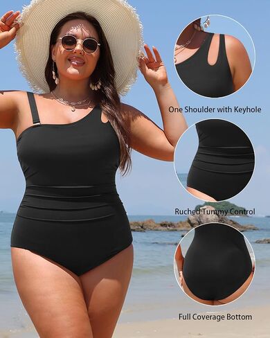 Aqua Eve Plus Size One Piece Swimsuit One Shoulder Bathing Suit Tummy Control Keyhole Swimwear in Kuwait