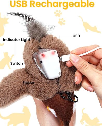 Flapping Bird Cat Toy, No Flying, Chirping Bird Cat Toy Flapping Wings, Interactive Toy for Kitten or Small Dogs, Touch Activated, Rechargeable (Bird*1) in Saudi Arabia