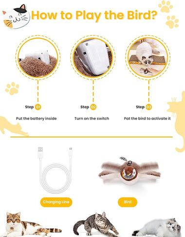 Flapping Bird Cat Toy, No Flying, Chirping Bird Cat Toy Flapping Wings, Interactive Toy for Kitten or Small Dogs, Touch Activated, Rechargeable (Bird*1) in Saudi Arabia