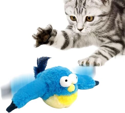 Flapping Bird Cat Toy, No Flying, Chirping Bird Cat Toy Flapping Wings, Interactive Toy for Kitten or Small Dogs, Touch Activated, Rechargeable (Bird*1) in Kuwait